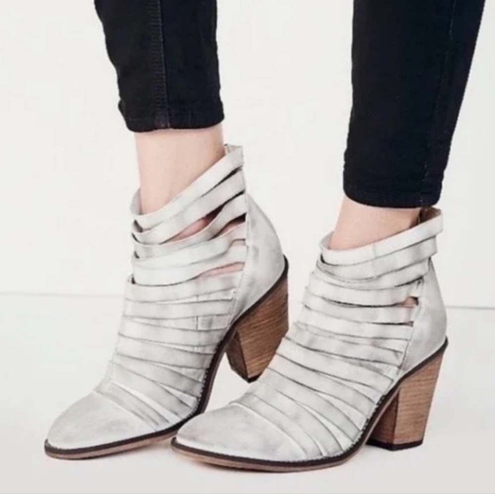 Free People Strappy Gray Ankle Boots